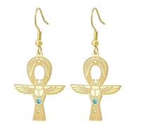 Pendientes de cruz Ankh con ojo de Horus de gemas, escarabajo de la llave de la vida, diosa egipcia Isis, amuleto de protección del antiguo Egipto, joyería religiosa para mujeres, Medio, Acero