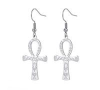 Pendientes de cruz Ankh para mujeres y hombres, acero inoxidable, símbolo egipcio antiguo, dioses de Ankh, aretes de aro colgantes con amuleto, Acero inoxidable, No es una piedra preciosa