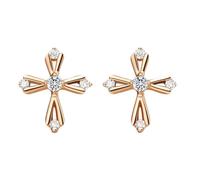 Pendientes de cruz, color blanco, diamante auténtico, 9 K/14 K/18 K, oro rosa, Oro rosa de 18 quilates, Diamante