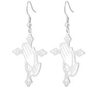 Pendientes de cruz de mano con oración católica, rosario, amuleto cristiano, joyería religiosa, regalo de fe para mujeres, Medio, Acero inoxidable, Sin piedra preciosa