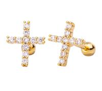 Pendientes de cruz de oro, 1 par de pendientes de cruz de acero de titanio 316L, chapados en oro para mujer, elegantes tachuelas de diamantes, tachuelas hipoalergénicas para mujeres y hombres