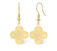 Pendientes de cruz ortodoxa IC XC NIKA con trébol de cuatro hojas Jesucristo, aretes de cruz bizantina griega oriental, amuleto religioso, regalo para mujer, Adjustable, Acero inoxidable, Sin piedra