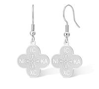 Pendientes de cruz ortodoxa IC XC NIKA con trébol de cuatro hojas Jesucristo, aretes de cruz bizantina griega oriental, amuleto religioso, regalo para mujer, Adjustable, Acero inoxidable, Sin piedra