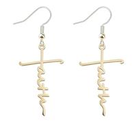 Pendientes de cruz para mujer, elegantes aretes de cruz dorada, aretes colgantes de acero inoxidable, aretes colgantes de gota de esperanza bendecida, bautismo cristiano, católico, aretes religiosos