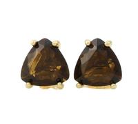 Pendientes de cuarzo ahumado natural de en plata de ley 925 bañados en oro | Pendientes con forma de trillón, estilo minimalista para mujer | LK_VSTD_0205