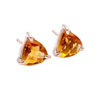 Pendientes de cuarzo citrino natural de en plata de ley 925 bañados en plata | Pendientes con forma de trillón, estilo minimalista para mujer | LK_VSTD_0561
