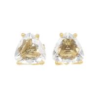 Pendientes de cuarzo cristalino natural de en plata de ley 925 bañada en oro | Pendientes con forma de trillón, estilo minimalista para mujer | LK_VSTD_0343