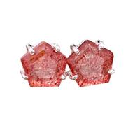 Pendientes de cuarzo fresa natural de en plata de ley 925 bañada en plata | Pendientes con forma de trillón, estilo minimalista para mujer | LK_VSTD_0533