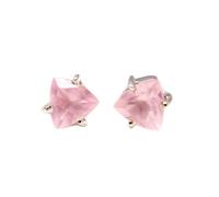 Pendientes de cuarzo rosa natural de en plata de ley 925 bañados en plata | Pendientes con forma de trillón, estilo minimalista para mujer | LK_VSTD_0610