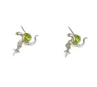 Pendientes de cuatro estrellas de frutas verdes modernas, clavos de serpiente, joyas de aleación, sin irritación, accesorios de fiesta para mujeres, diseños de joyas únicas en forma de serpiente