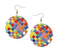 Pendientes de cuero a cuadros coloridos para mujer, 1 par, ligeros, estampados, regalos de joyería para mujeres y niñas
