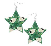 Pendientes de cuero blanco de moda con estrella para mujer, bonito estampado de ovejas de dibujos animados, accesorio de moda ligero, talla única, Cuero