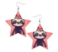 Pendientes de cuero blanco de moda con estrella para mujer - Bonito estampado de perezoso, colgantes de aro ligeros y de moda, talla única, Cuero
