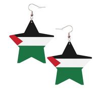 Pendientes de cuero blanco de moda con estrella para mujer, diseño de bandera del Estado de Palestina, colgantes de aro ligeros y modernos, One Size, Cuero, Sin piedra preciosa