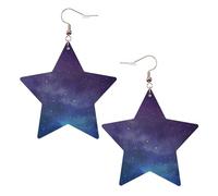 Pendientes de cuero blanco de moda con estrella para mujer, diseño de universo con estrellas y galaxia interestelar, joyería colgante ligera de moda, talla única, Cuero