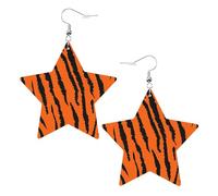 Pendientes de cuero blanco de moda con estrella para mujer, joyería colgante con estampado de leopardo tigre naranja, accesorio de moda ligero, talla única, Cuero