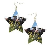 Pendientes de cuero blanco de moda con estrella para mujer, joyería colgante con estampado de vacas blancas y negras, colgantes de moda, recuerdos de fiesta, talla única, Cuero