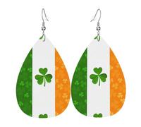 Pendientes de cuero con bandera irlandesa. Elegante forma de lágrima, perfectos para mujeres y una gran opción decorativa para fiestas y vacaciones.