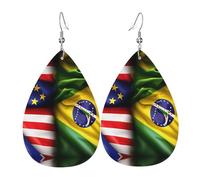 Pendientes de cuero con banderas estadounidenses y brasileñas para mujer, aretes de lágrima, aretes de cuero de moda, regalos de joyería para mamá, esposa, hijas