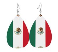 Pendientes de cuero con colgante de lágrima con estampado de la bandera de México para mujer, versátiles y elegantes para uso diario.