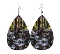 Pendientes de cuero con colgante de lágrima impresa de rge and small black bears | Pendientes ligeros y versátiles | Adecuado para viajes diarios y citas