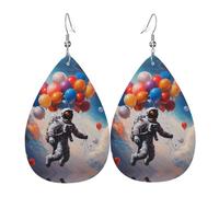 Pendientes de cuero con diseño de astronautas y globos para mujer, aretes de lágrima ligeros, regalos para mujeres y niñas
