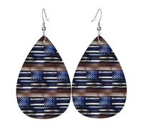 Pendientes de cuero con diseño de bandera de línea azul americana para mujer, aretes de lágrima, aretes de cuero de moda, regalos de joyería para mamá, esposa, hijas