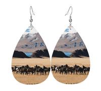 Pendientes de cuero con diseño de caballos de granja de montaña para mujer, aretes de lágrima, aretes de cuero de moda, regalos de joyería para mamá, esposa, hijas