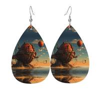 Pendientes de cuero con diseño de fortaleza en el mar, estilo europeo y americano para mujeres jóvenes, regalos de cumpleaños o regalos del día de San Valentín