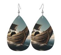 Pendientes de cuero con diseño de lágrima con diseño de barco vikingo, accesorio colgante de gota de agua para fiestas de vacaciones
