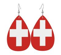 Pendientes de cuero con diseño de lágrima de bandera suiza para mujer, aretes colgantes ligeros de PVC, ganchos de plata 925, impresiones de doble cara, regalo hipoalergénico