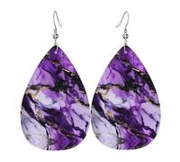 Pendientes de cuero con diseño de lágrima de mármol morado, accesorio colgante de gota de agua para fiestas de vacaciones