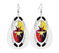 Pendientes de cuero con diseño de rueda medicinal de los nativos americanos, decoración de ropa, ideales para festivales, fiestas y la vida cotidiana.