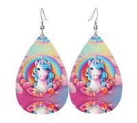 Pendientes de cuero con diseño de unicornio arcoíris | Pendientes impresos en forma de gota de agua, adecuados para escenas diarias, fiestas y citas