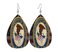 Pendientes de cuero con el sello del Departamento de Justicia de los Estados Unidos claramente visible. Decoración para ropa, ideal para festivales, fiestas y vida cotidiana.