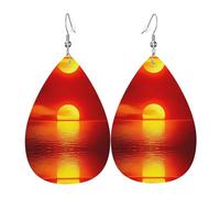Pendientes de cuero con estampado de amanecer rojo, para mujer, adecuados para el uso diario, fiestas y citas