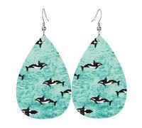 Pendientes de cuero con estampado de ballena del océano Pacífico, para mujer, adecuados para el uso diario, fiestas y citas