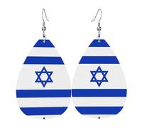 Pendientes de cuero con estampado de bandera israelí para mujer, aretes colgantes de lágrima, perfectos para fiestas y accesorios de disfraces, talla única, cuero, sin piedras preciosas