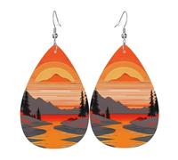 Pendientes de cuero con estampado de colinas y ríos para mujer, adecuados para uso diario, fiestas, citas y otras ocasiones