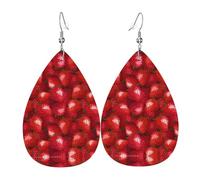 Pendientes de cuero con estampado de fresa roja para mujer, aretes colgantes de lágrima, perfectos para fiestas y accesorios de disfraces, talla única, cuero, sin piedras preciosas