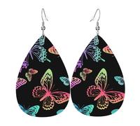 Pendientes de cuero con estampado de huellas de acuarela azul, ganchos plateados, ligeros para fiestas y festividades.