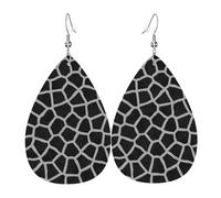 Pendientes de cuero con estampado de huellas de acuarela azul, ganchos plateados, ligeros para fiestas y festividades.