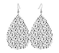 Pendientes de cuero con estampado de huellas de acuarela azul, ganchos plateados, ligeros para fiestas y festividades.