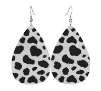 Pendientes de cuero con estampado de huellas de acuarela azul, ganchos plateados, ligeros para fiestas y festividades.