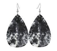 Pendientes de cuero con estampado de huellas de acuarela azul, ganchos plateados, ligeros para fiestas y festividades.