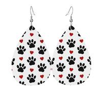 Pendientes de cuero con estampado de huellas de acuarela azul, ganchos plateados, ligeros para fiestas y festividades.
