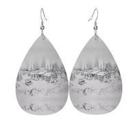 Pendientes de cuero con estampado de invierno sobre nieve para mujer, adecuados para el uso diario, fiestas y citas