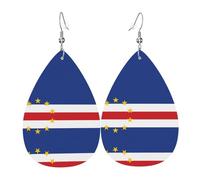 Pendientes de cuero con estampado de la bandera de Cabo Verde, aretes ligeros de lágrima perfectos para regalos de Navidad, día de San Valentín