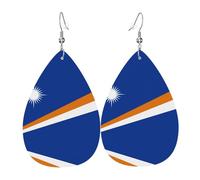 Pendientes de cuero con estampado de la bandera de las Islas Marshall, aretes ligeros de lágrima perfectos para regalos de Navidad, día de San Valentín