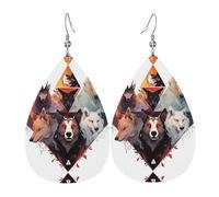 Pendientes de cuero con estampado de lobos y renos para mujer, adecuados para uso diario, fiestas, citas y otras ocasiones